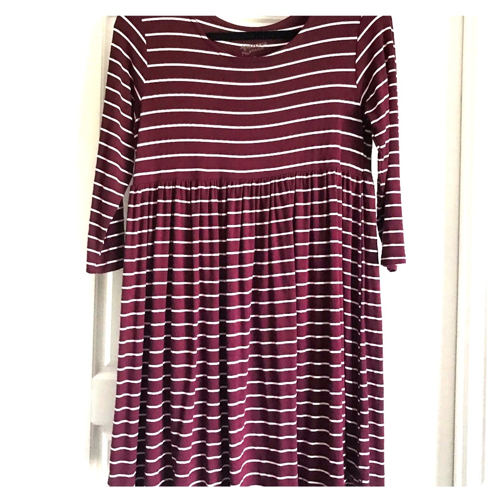 Maroon with white stripes babydoll dress